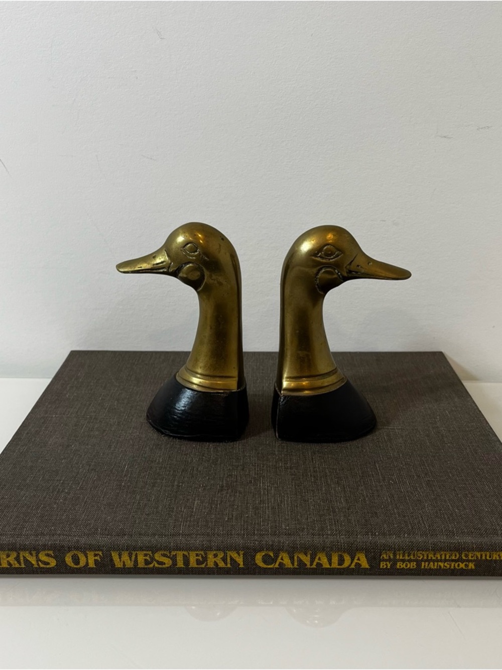 Brass Duck Bookends with Black Bases - Vintage Pair